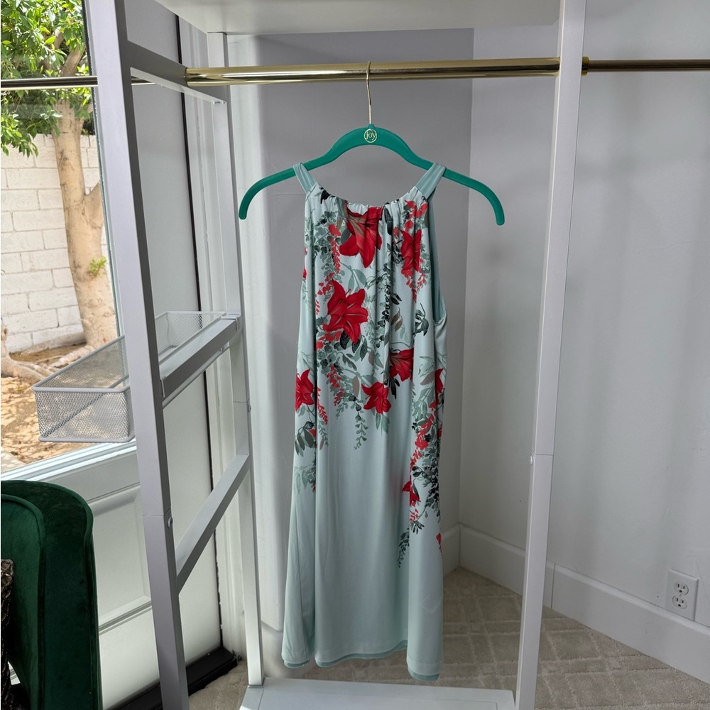 White House Black Market Red and Green Halter Midi Sundress